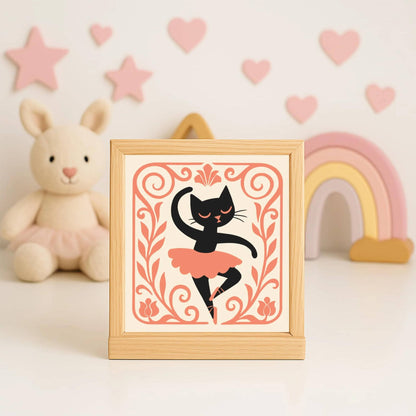 Cat Ballerina Art Print – Peach Tones, Square Wall Decor