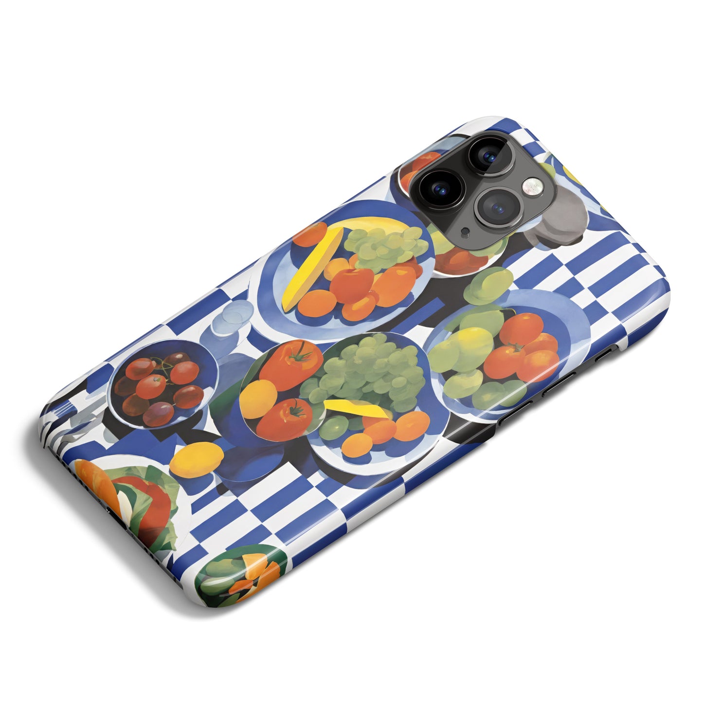 Artistic Fruit Pattern on Checkered iPhone Case