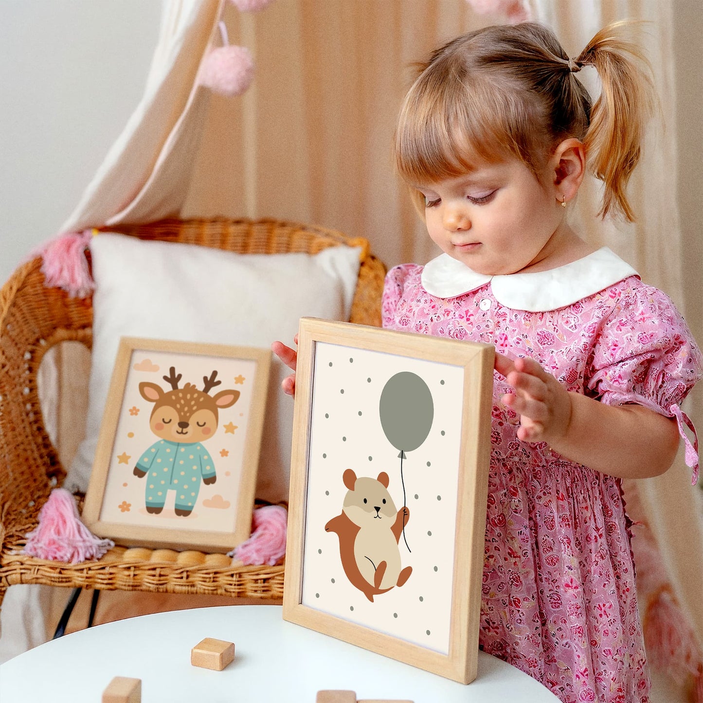 Funny Hamster Flying on Baloon Art Print - Kids room decor