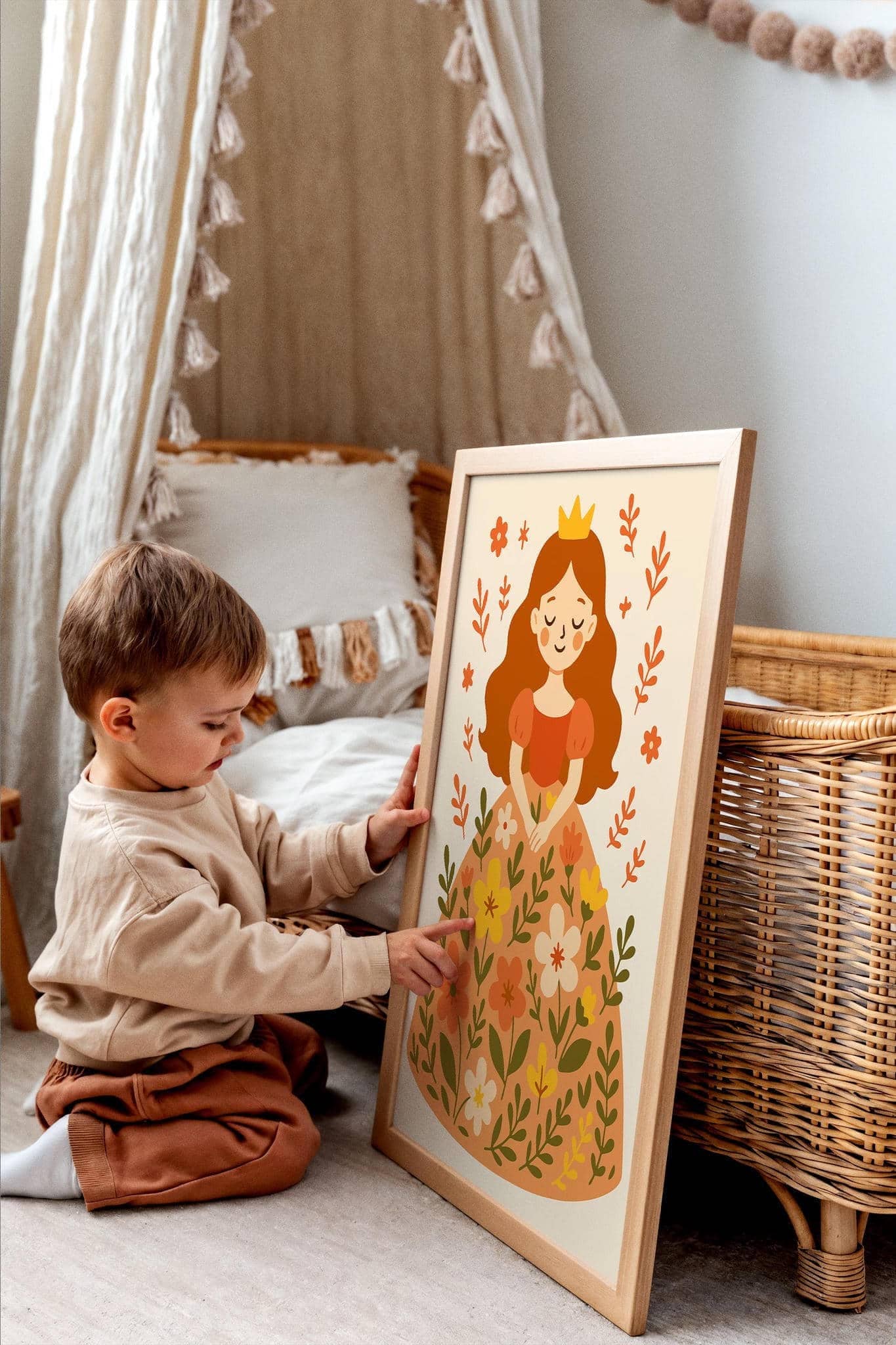 Redhead Princess in Flowers Wall Art – Girl Poster Print