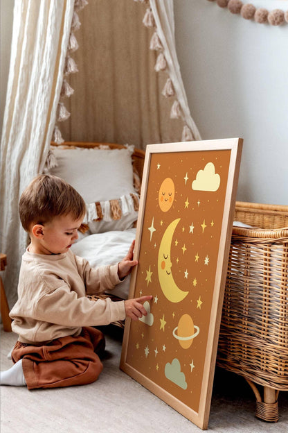 Burnt Orange Space Poster – Kids Galaxy Wall Art
