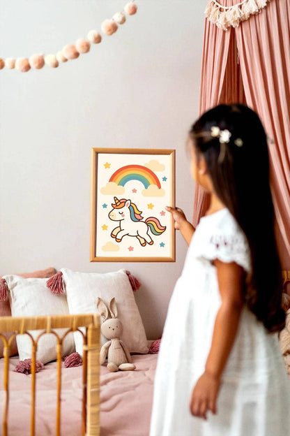 Cute Unicorn Poster – Wall Art for Girls’ Room Decor