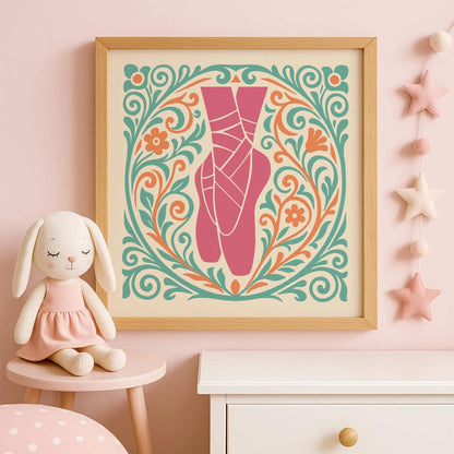 Ballet Shoes Art Print – Girly Colors, Kids Room Wall Decor