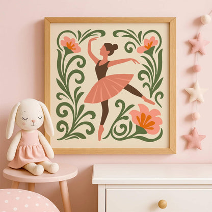 Boho Ballerina Art Print – Kids Room Wall Decor