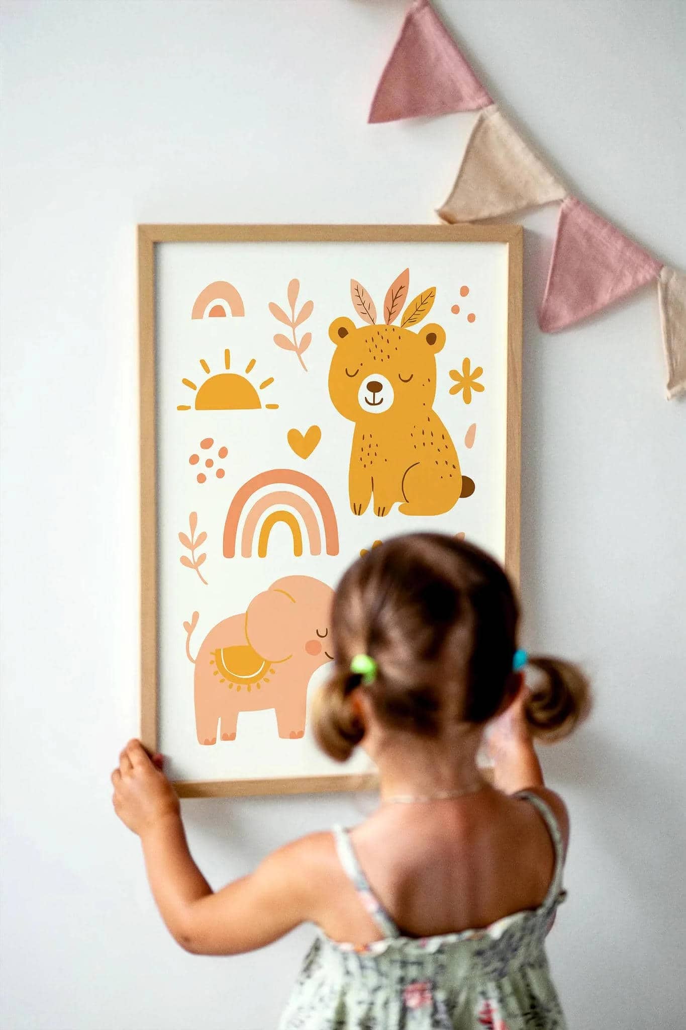 Boho Elephant & Bear Poster – Kids Nature Wall Art