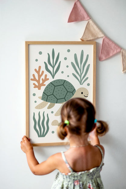 Swimming Turtle Poster – Ocean Kids Wall Art