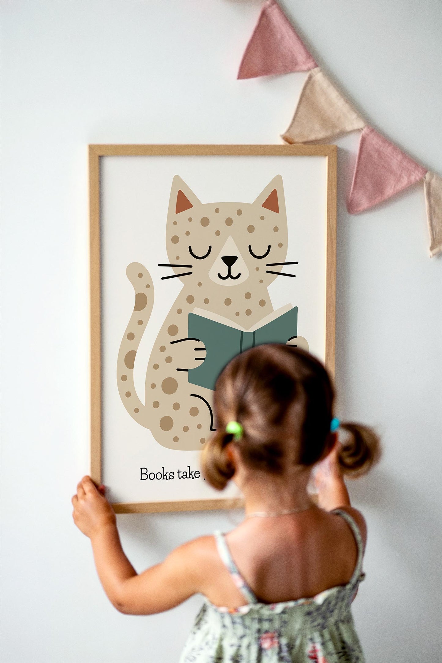 Reading Cat Print - Cute Kids Wall Art