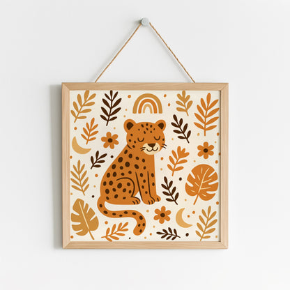 Boho Cheetah Poster - Square Floral Animal Wall Art