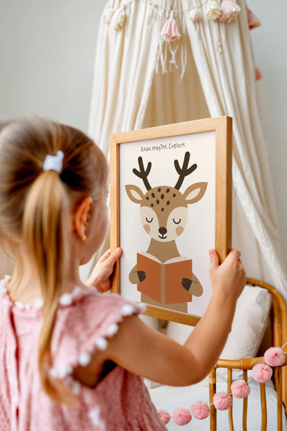 Reading Deer Print - Cute Kids Wall Art