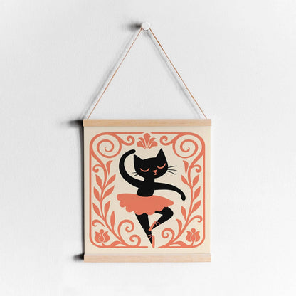 Cat Ballerina Art Print – Peach Tones, Square Wall Decor