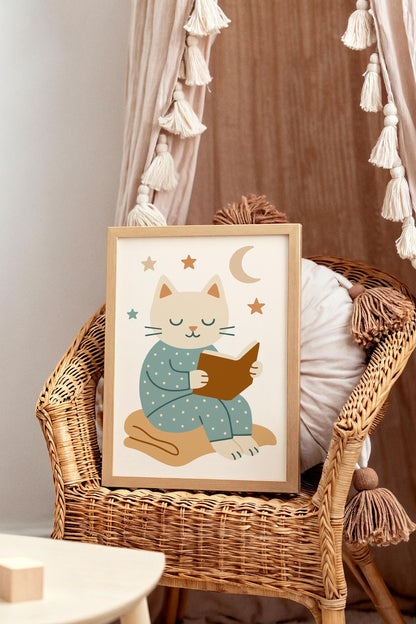 Reading Cat Poster – Kids Room Wall Art