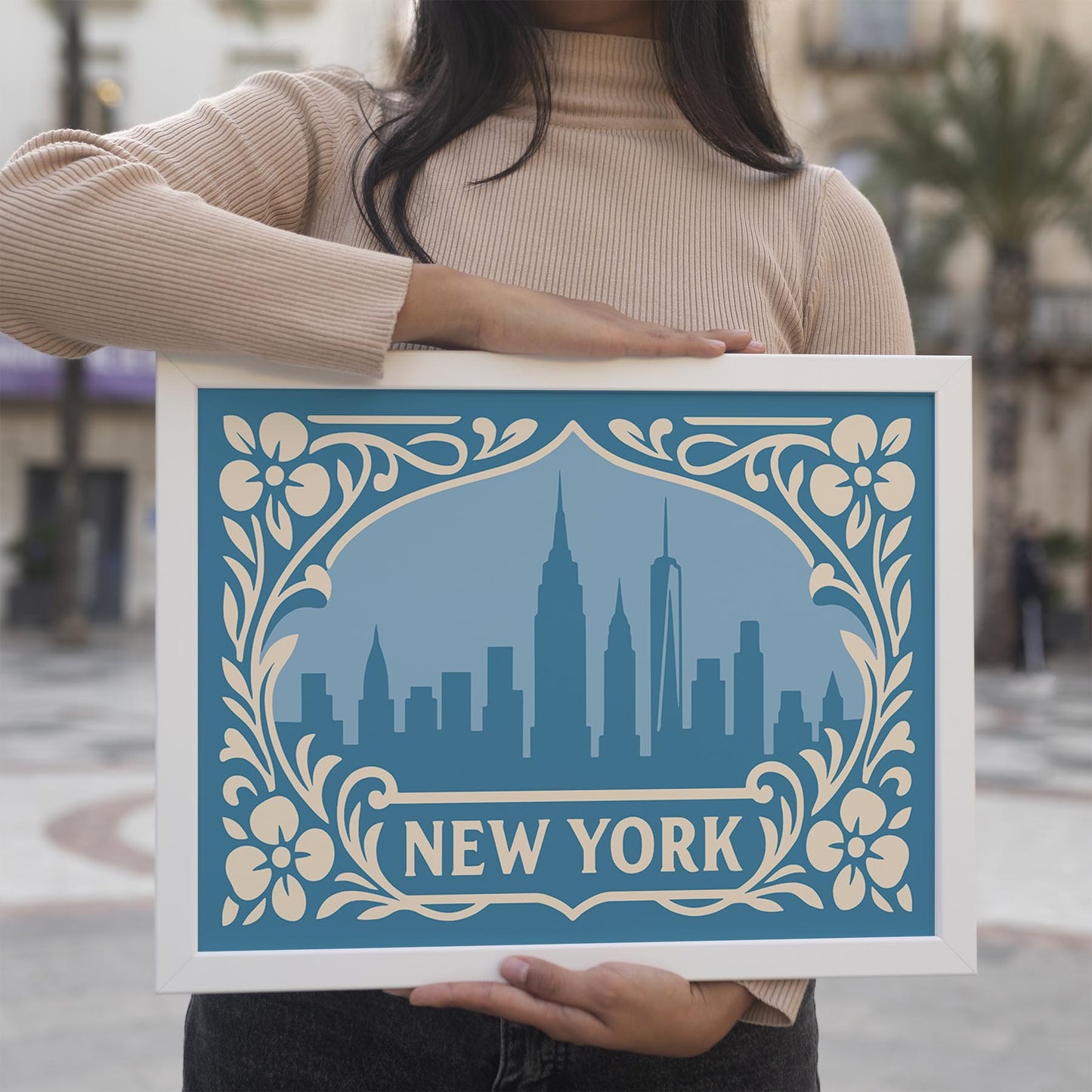 New York Icy Blue Print - Horizontal Wall Art