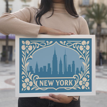 New York Icy Blue Print - Horizontal Wall Art