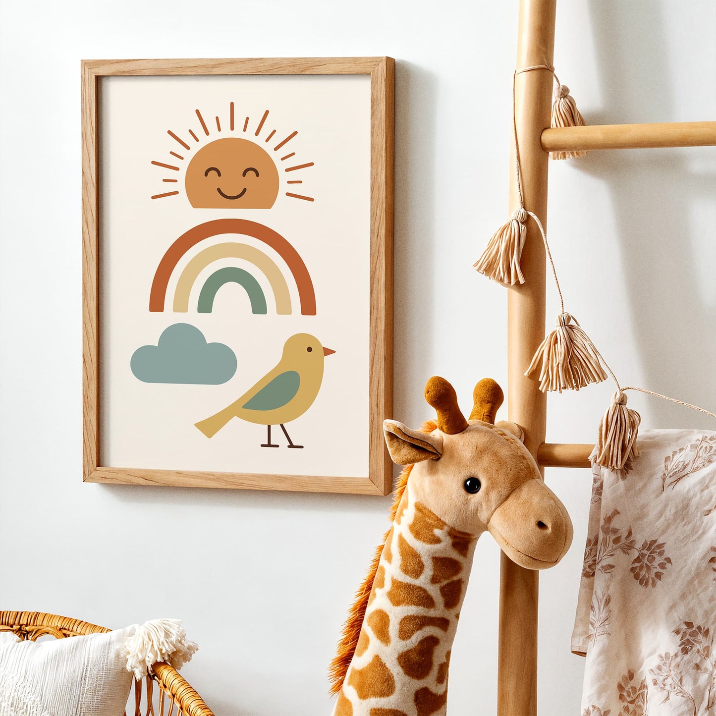 Cute Sun, Rainbow and Bird Poster - Kids Room Wall Decor