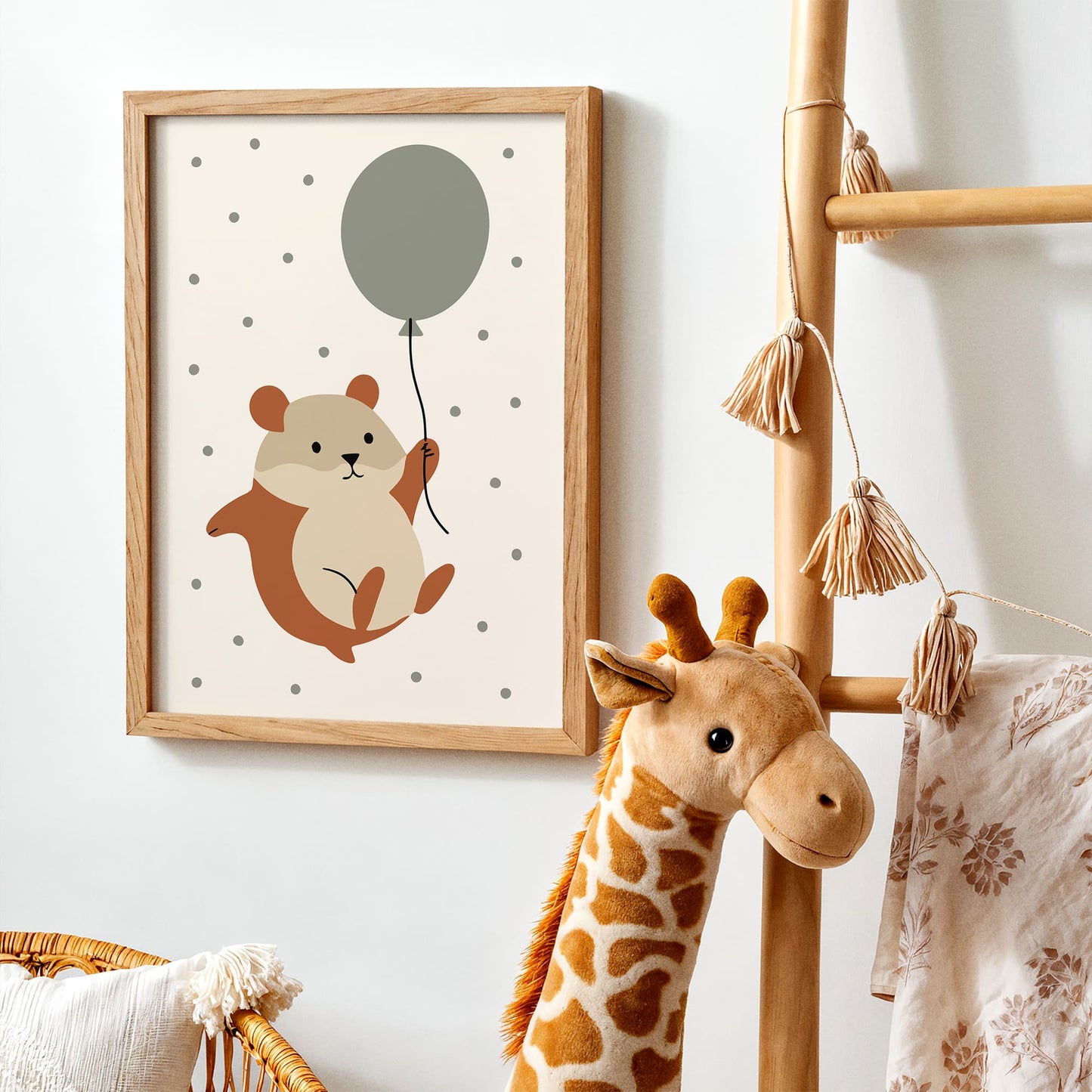 Funny Hamster Flying on Baloon Art Print - Kids room decor