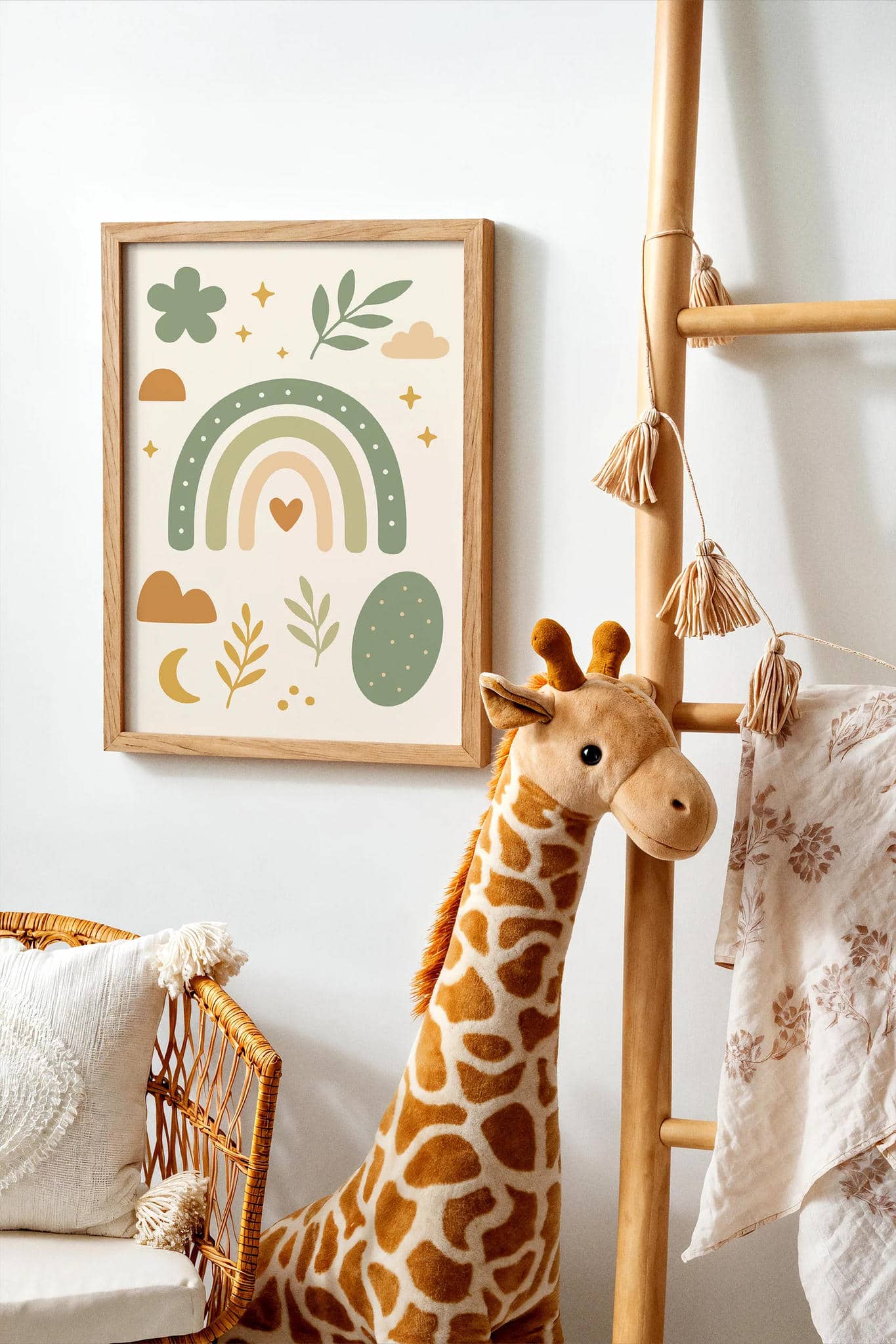 Boho Rainbow Poster – Earthy Green Tones