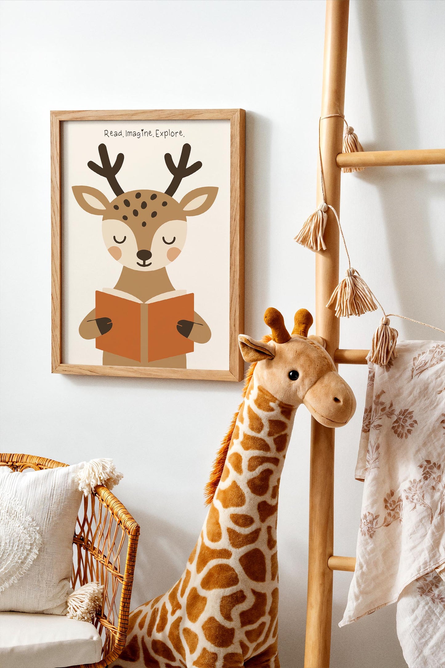 Reading Deer Print - Cute Kids Wall Art