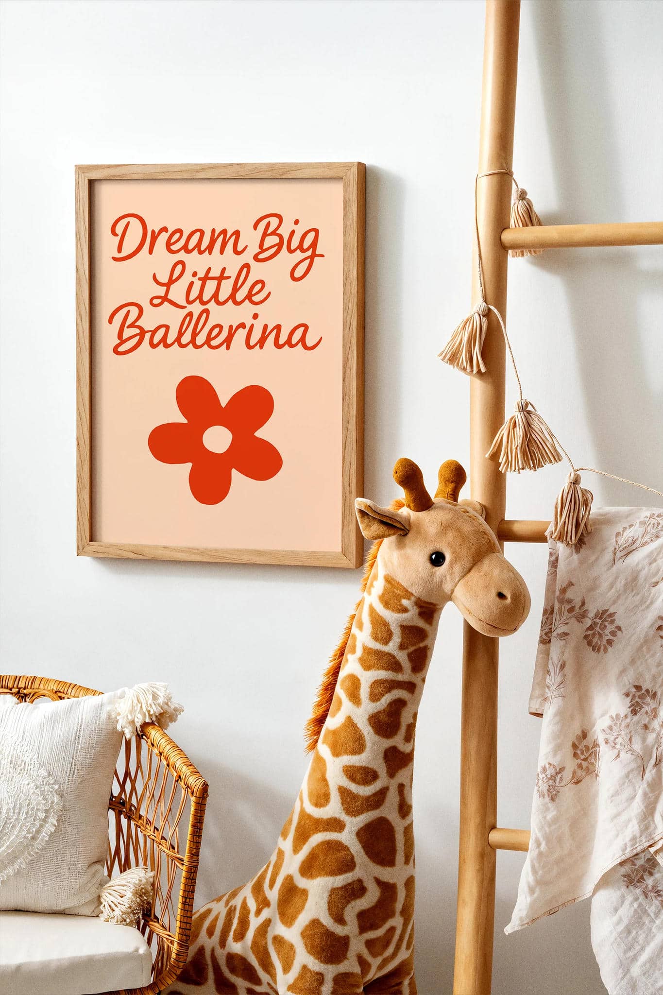 Dream Big Little Ballerina Quote – Red Flower Kids Room Poster