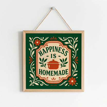 Happiness is Homade Square Art Print - Kitchen Green Wall Art
