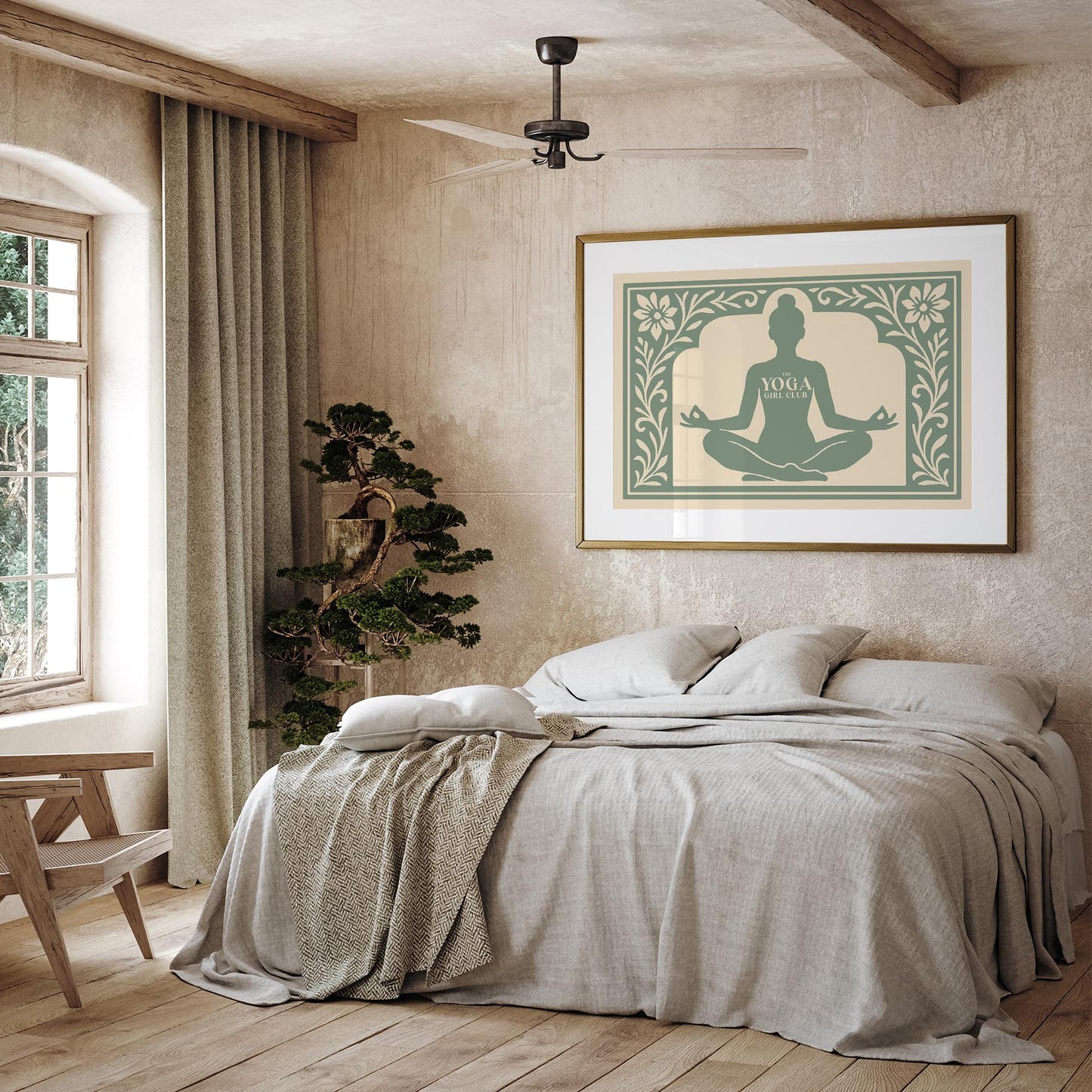 The Yoga Girl Club Poster - Sage Green Horizontal Wall Art Print