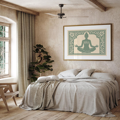 The Yoga Girl Club Poster - Sage Green Horizontal Wall Art Print