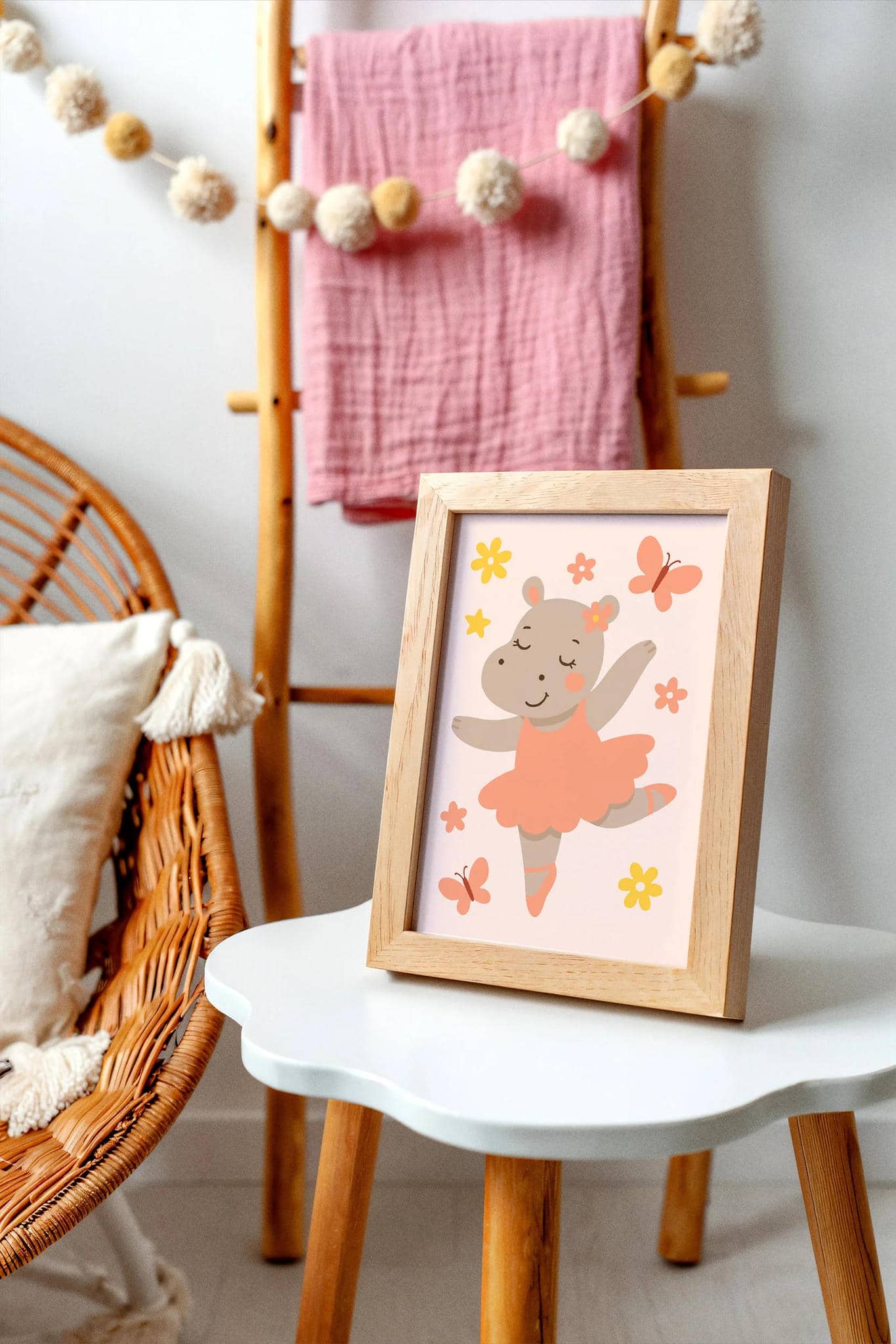 Dancing Hippo Wall Art – Ballet Nursery Print