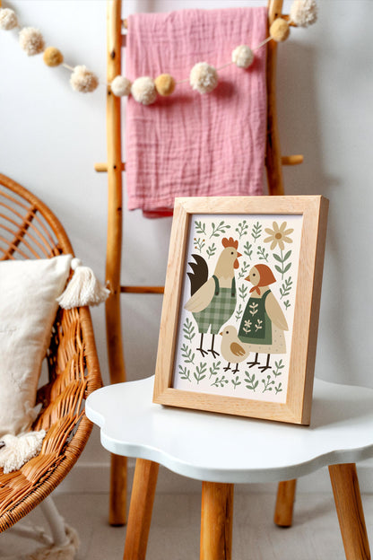 Chicken Family Poster – Farmhouse Animal Wall Art