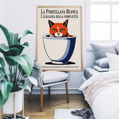 Antique Italian Porcelain Cat Cup Poster