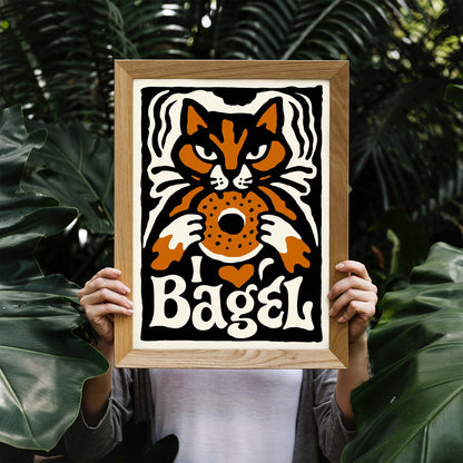 Bagel Cat Vintage Poster