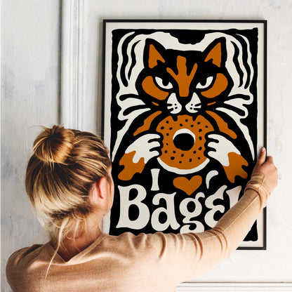 Bagel Cat Vintage Poster
