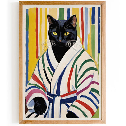 Black Cat Bathroom Portrait Print