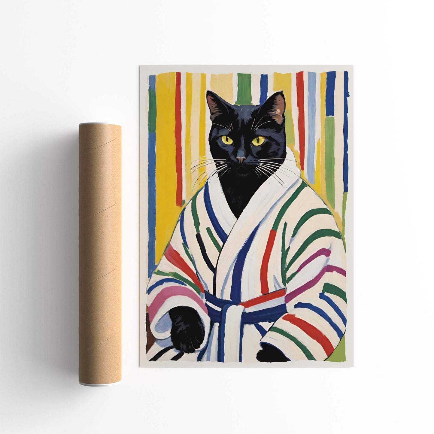 Black Cat Bathroom Portrait Print