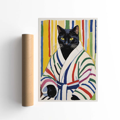 Black Cat Bathroom Portrait Print