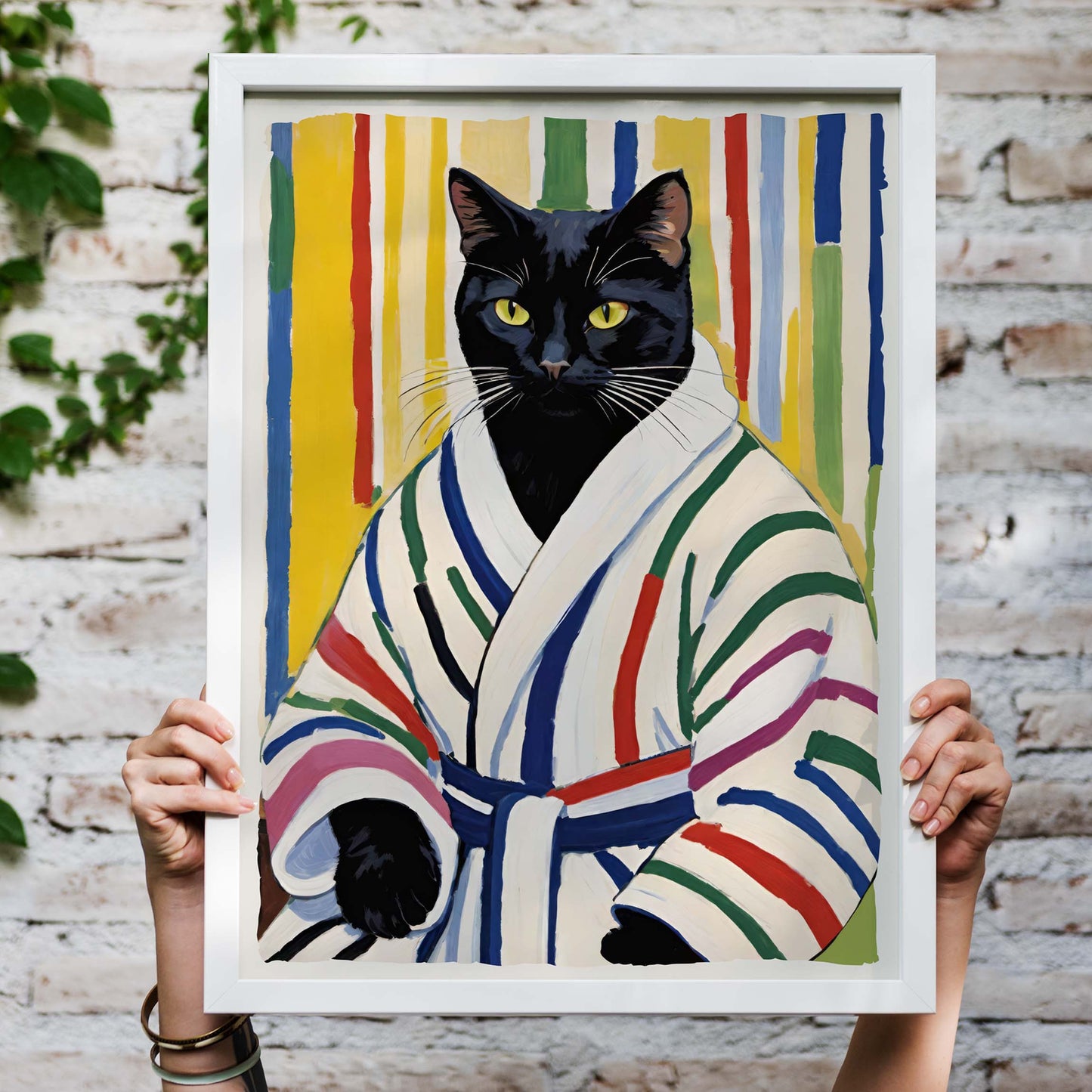 Black Cat Bathroom Portrait Print