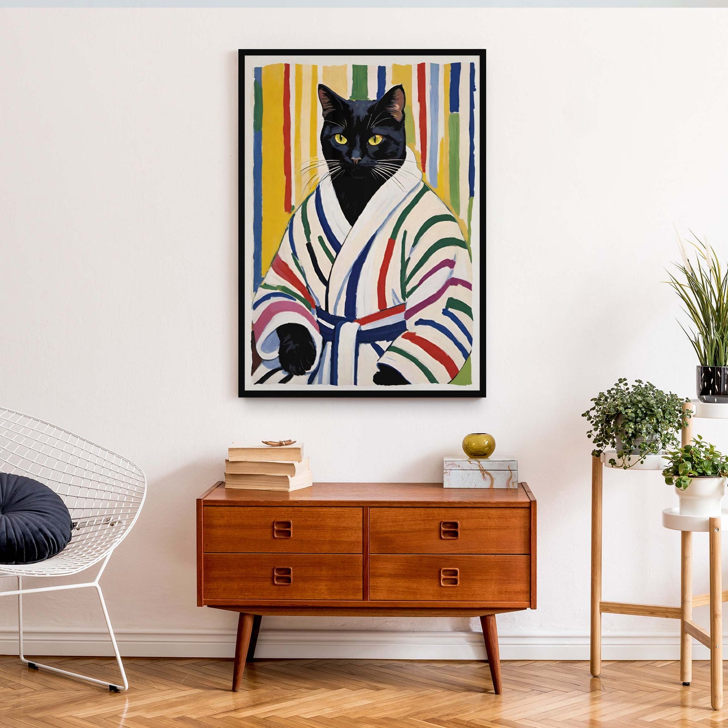 Black Cat Bathroom Portrait Print