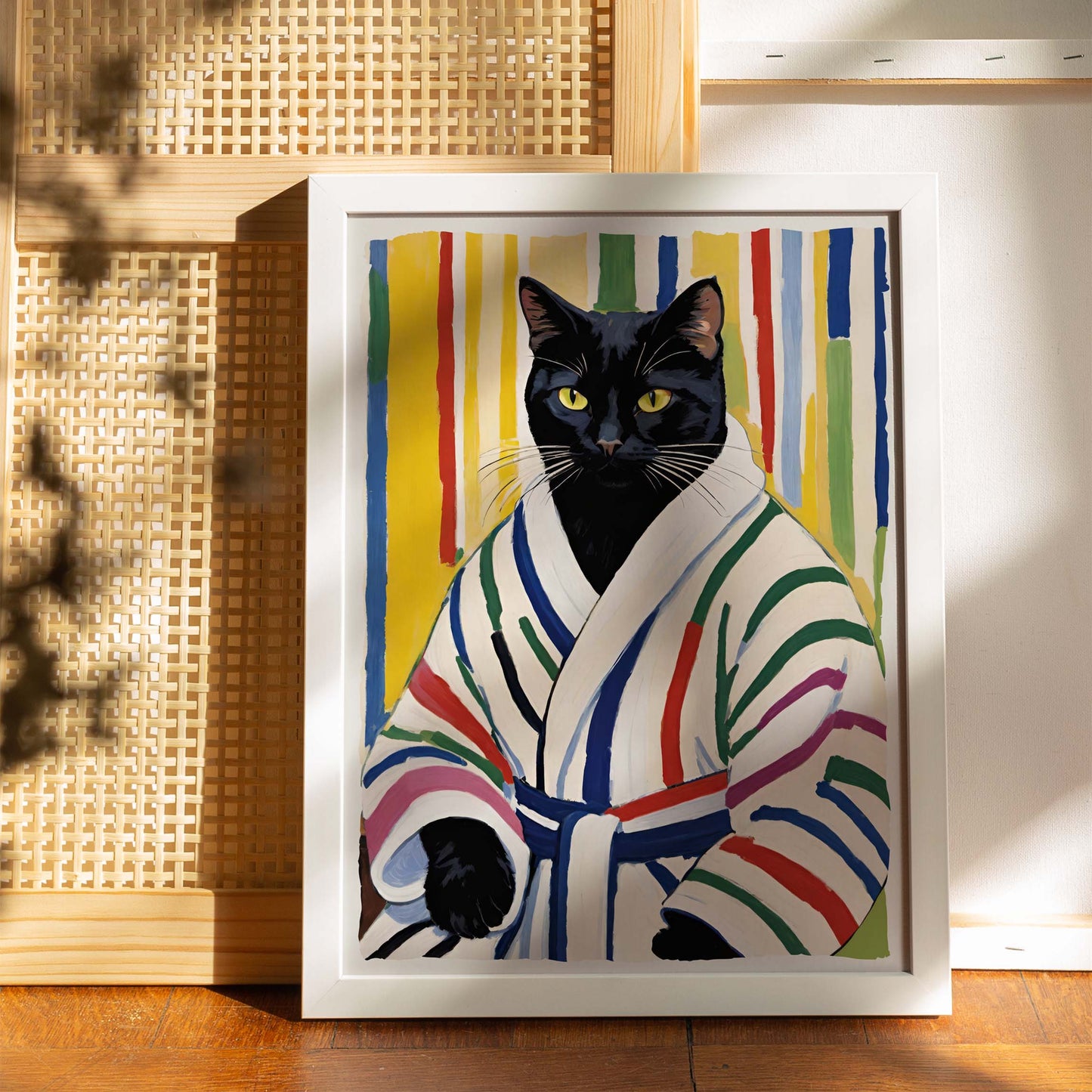Black Cat Bathroom Portrait Print
