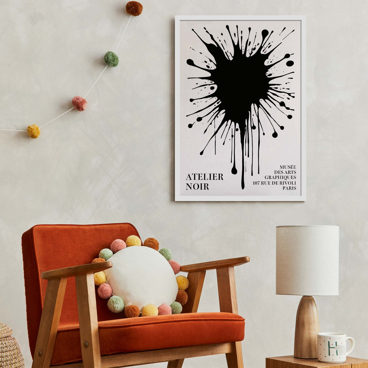 Black Ink Splatter Atelier Poster Print