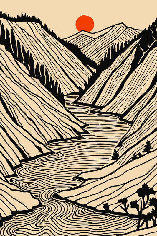 Black Line Art Landscape Poster