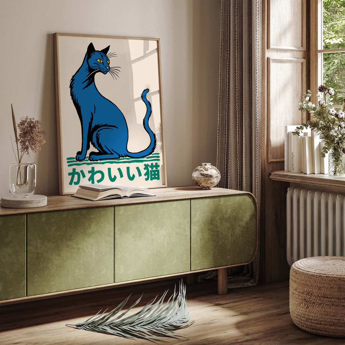 Blue Japanese Cat Print