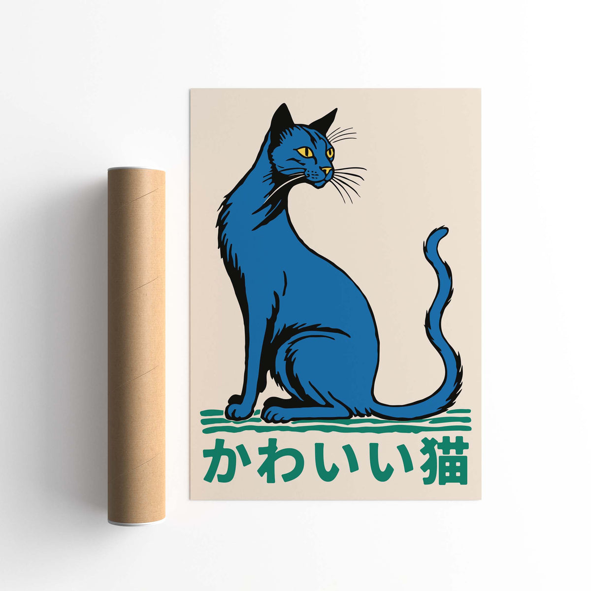Blue Japanese Cat Print