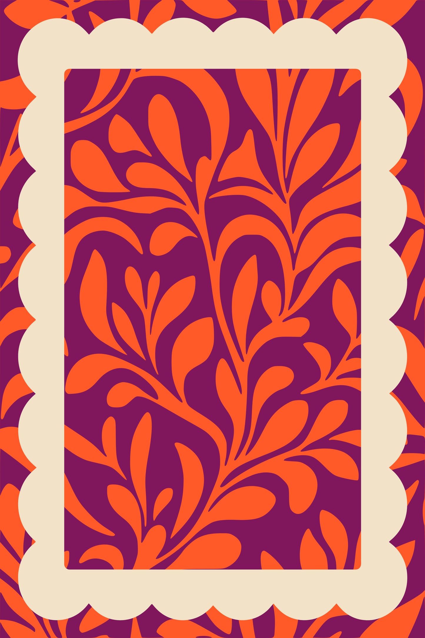 Bold Botanical Leaf Poster - Purple Orange Abstract Wall Art