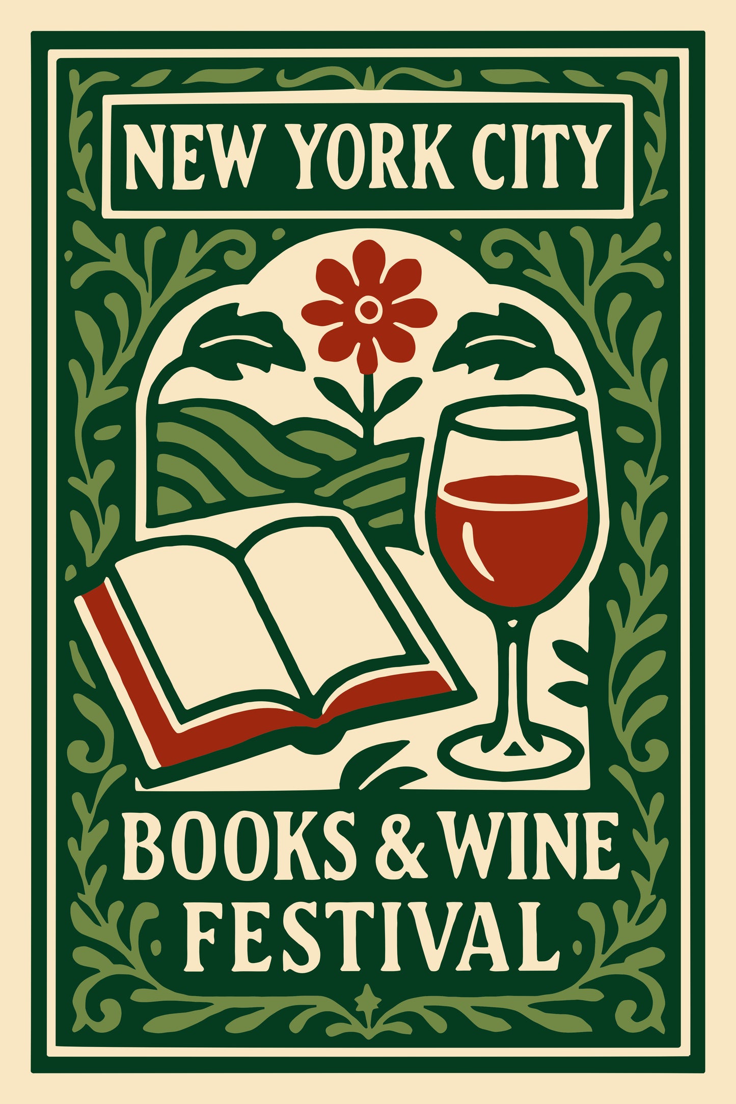 Books & Wine Festival NYC Green Art Print