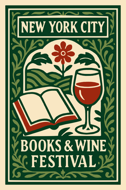 Books & Wine Festival NYC Green Art Print