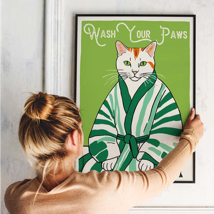 Cat Wash Your Paws Print