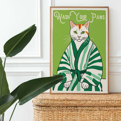 Cat Wash Your Paws Print