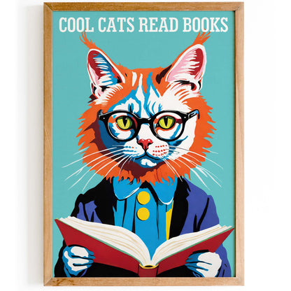Cool Cats Reading Books Poster