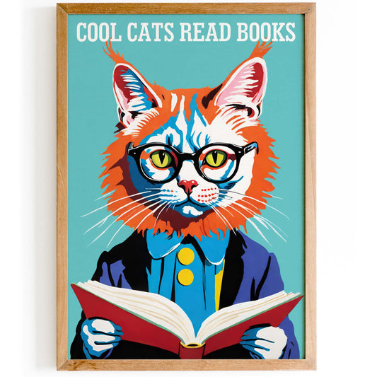 Cool Cats Reading Books Poster