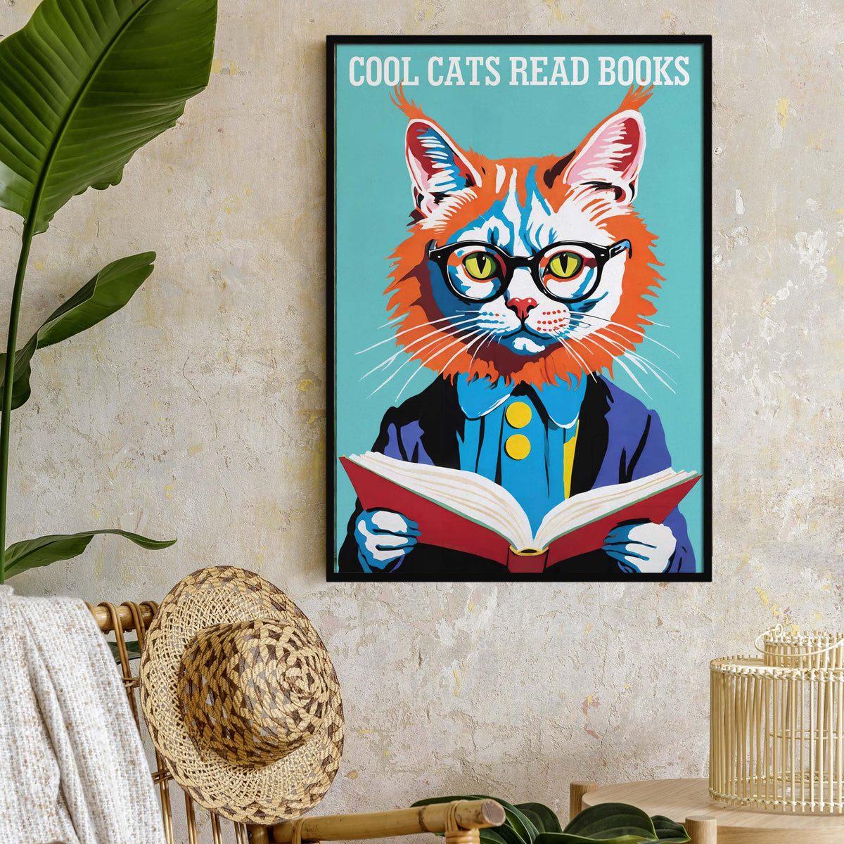 Cool Cats Reading Books Poster