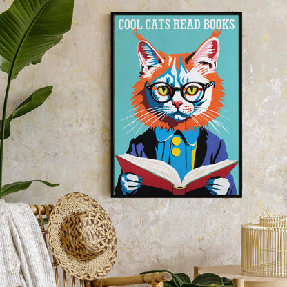 Cool Cats Reading Books Poster
