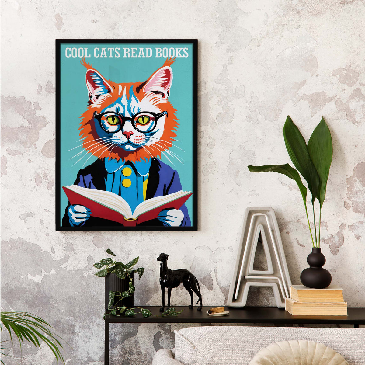 Cool Cats Reading Books Poster